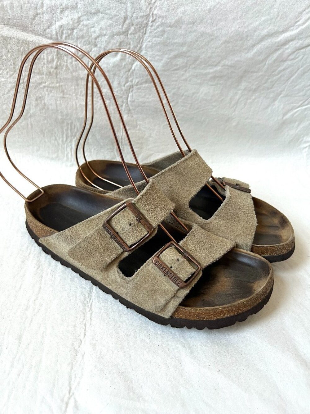 Birkenstock sandals Arizona beige suede 39 8 8.5 womens narrow 2 strap slide